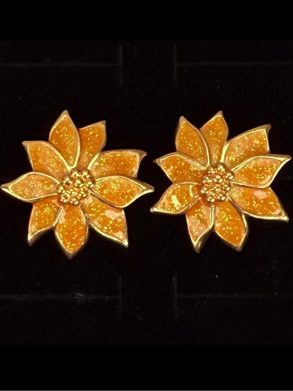 Vintage weighted Goldtone and Orange Floral Pierced Earrings